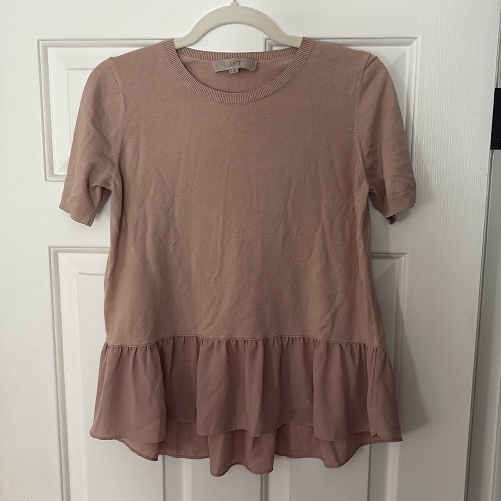 Loft, medium pink ruffle hem sweater blouse